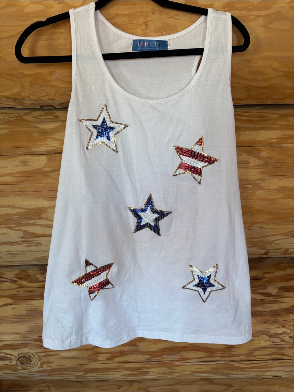 White Sequin Star Tank Top - Patriotic Graphic Women’s Tee